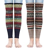 SATINIOR 2 Pairs Leg Warmers for Women Wool Leg Warmers Bohemian Winter Long Knit Boot Cuffs Socks for Women(Khaki, Navy Blue)