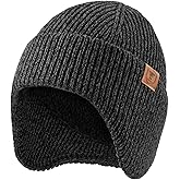 OZERO Winter Beanies Hats Men: Beanie with Ear Flaps Outdoor Thermal Knitted Hat - Warm Ski Stocking Polar Fleece Cuffed Cap