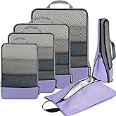 BAGAIL 4 Set/6 Set/8 Set Compression Packing Cubes Travel Accessories Expandable Packing Organizers (Half Mesh, 6-Lavender)