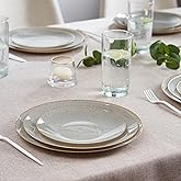PLASTICPRO 32 Pack Elegant Disposable Plastic Plates Combo Set Includes 16 Dinner Plates and 16 Salad Plate Heavy Duty Fancy Party Plate Grey Granite Plates with Gold rim