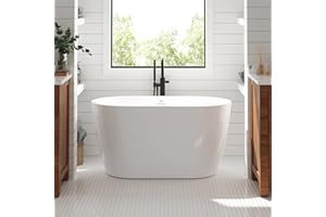 FerdY 47" Bali Acrylic Freestanding Bathtub, Gracefully Shaped Freestanding Soaking Bathtub, cUPC Certified, Toe-Tap Brushed Nickel Drain and Minimalist Linear Design Overflow Included