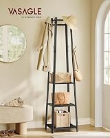 VASAGLE Coat Stand with 8 Double Hooks 4 Shelves Charcoal Grey Ink Black view 2