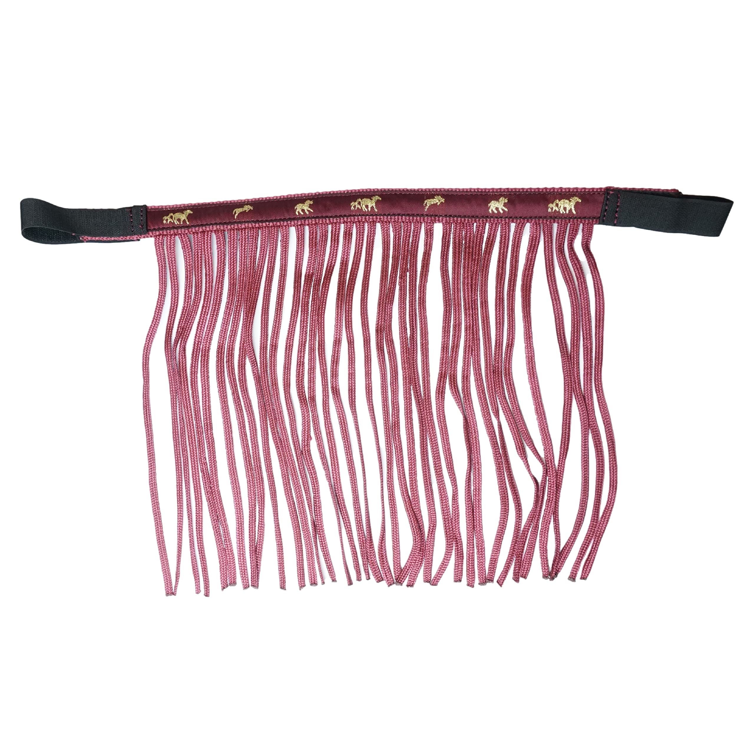 Fly Fringe for Horses, Fly Mask with Fringes and Fastening, Fly Cover for Shetty, Pony, Cob, Warmblood, Kb (Shetty, Bordeaux)