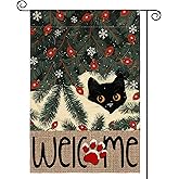 AVOIN colorlife Christmas Garden Flag 12x18 Inch Double Sided Outside, Black Cat Winter Seasonal Yard Outdoor Flag