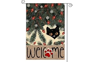 AVOIN colorlife Christmas Garden Flag 12x18 Inch Double Sided Outside, Black Cat Winter Seasonal Yard Outdoor Flag