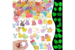 LUGAILLY Mini Resin Animals Figures to Hide, 72 PCS Tiny Animal Figurines Small Plastic Animals Variety Pack Luminous Glow in The Dark, Little Ducks Miniature Dinosaurs for Fairy Garden Aquarium Decor