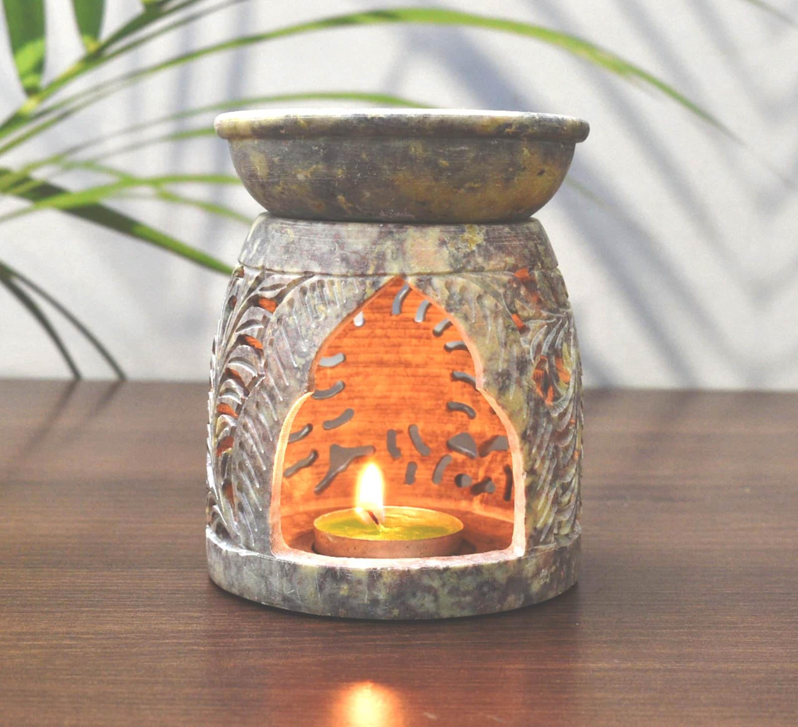Tealight Candle Holder Soapstone/Gift for Loved Ones/Home/Office Decor (Carved)