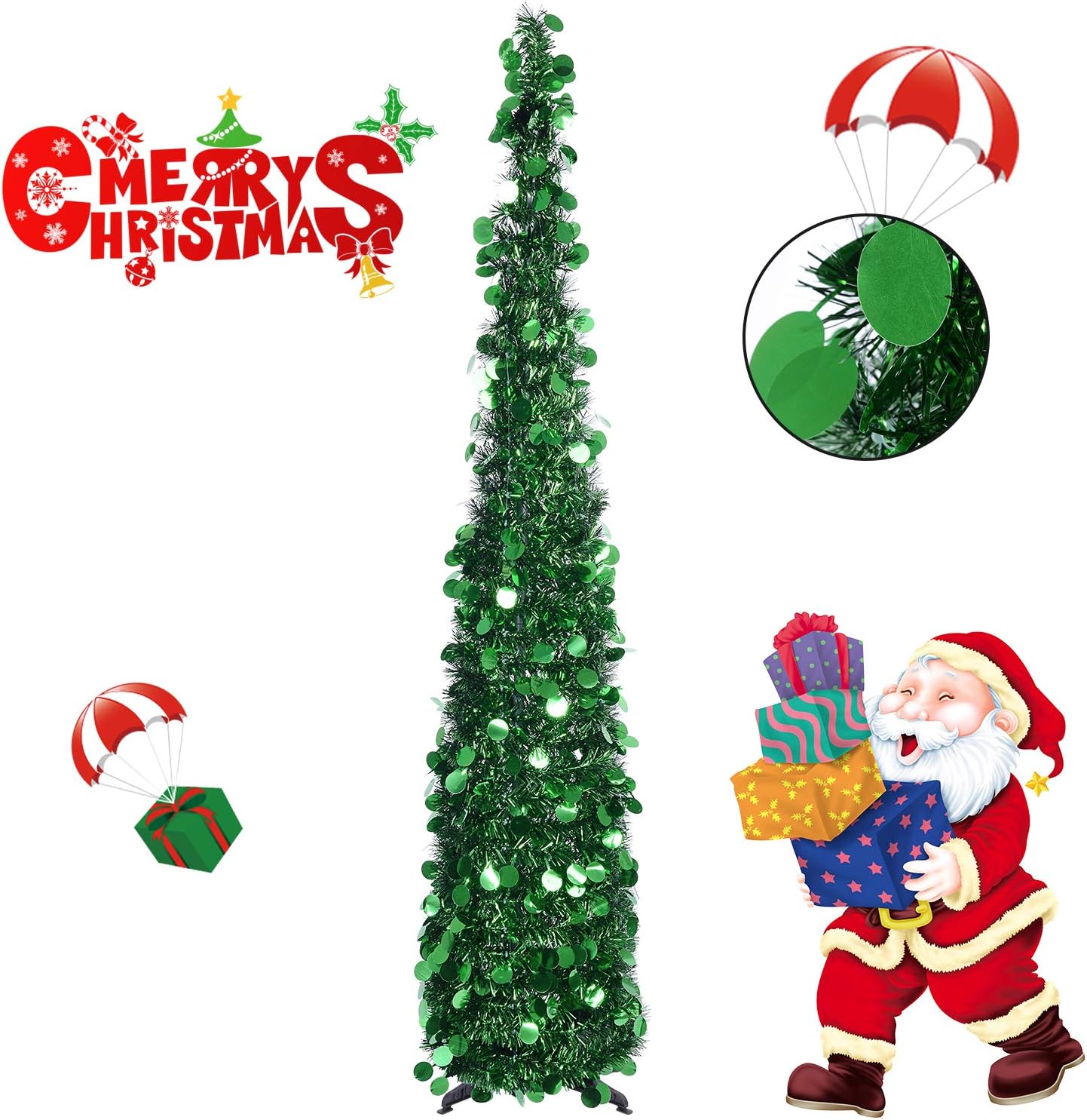 Collapsible Christmas Trees 5 Foot Artificial Tinsel Xmas