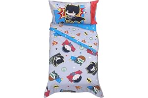 WARNER BROS Warner Brothers Justice League 4 Piece Toddler Bedding Set, Grey/Blue/Red/Black