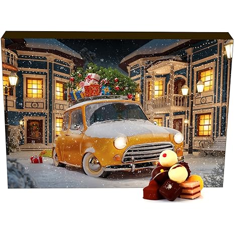 Hallingers 24 Pralinen-Adventskalender, mit/ohne Alkohol (300g) - It's Christmas (Advents-Karton) - zu Weihnachten Adventskal