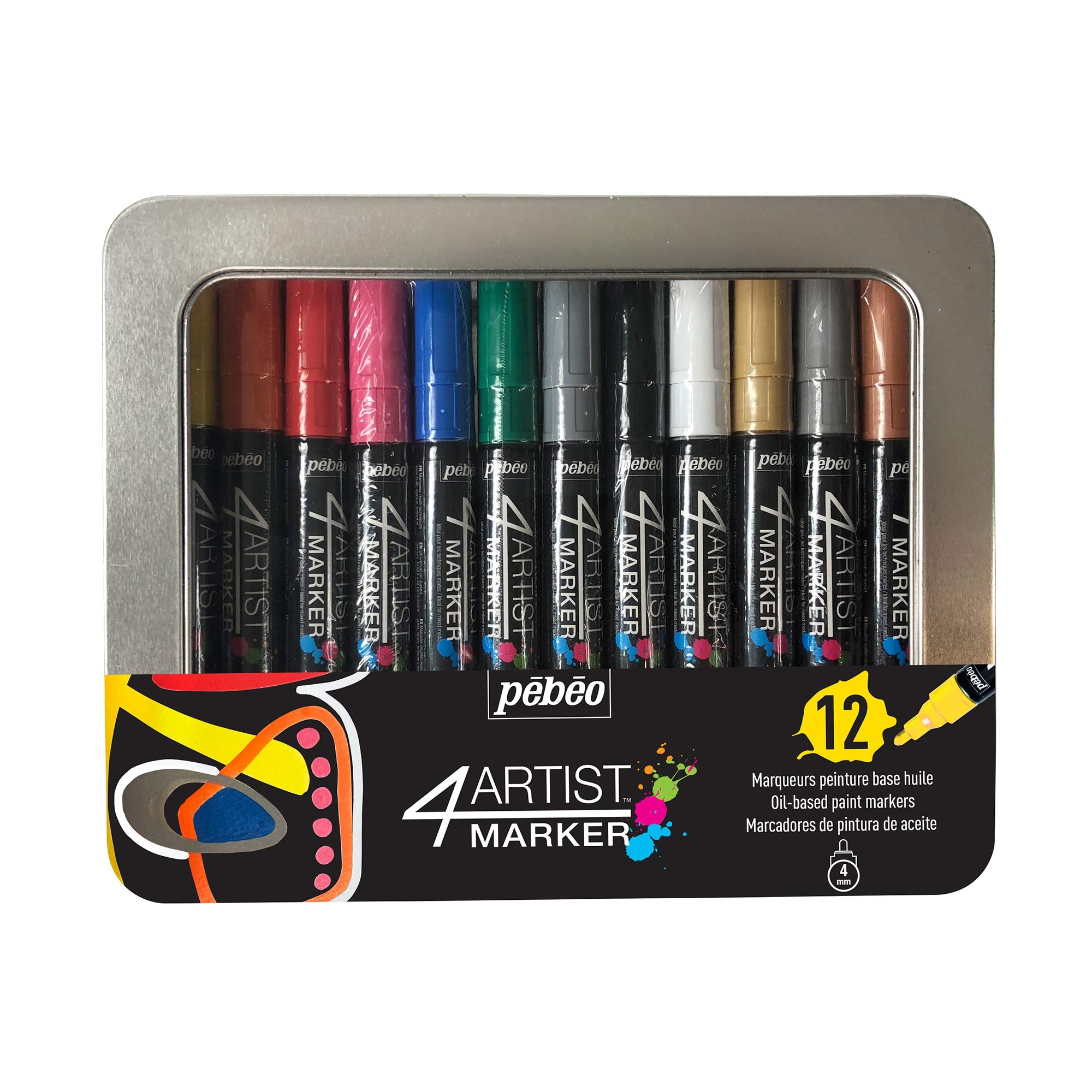 Pebeo 4Artist Metal Marker Set - 4mm, Set of 12