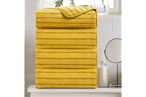 OLIVEN 4 Pcs Yellow Cabana Stripe Large Bath Towels 35"x70" Oversized Bath Sheet Super Soft Breathable Jumbo Bathroom Towels Highly Absorbent Shower Towel Quick Dry Beach Chair Towel Spa Gym Hotel Towel Set