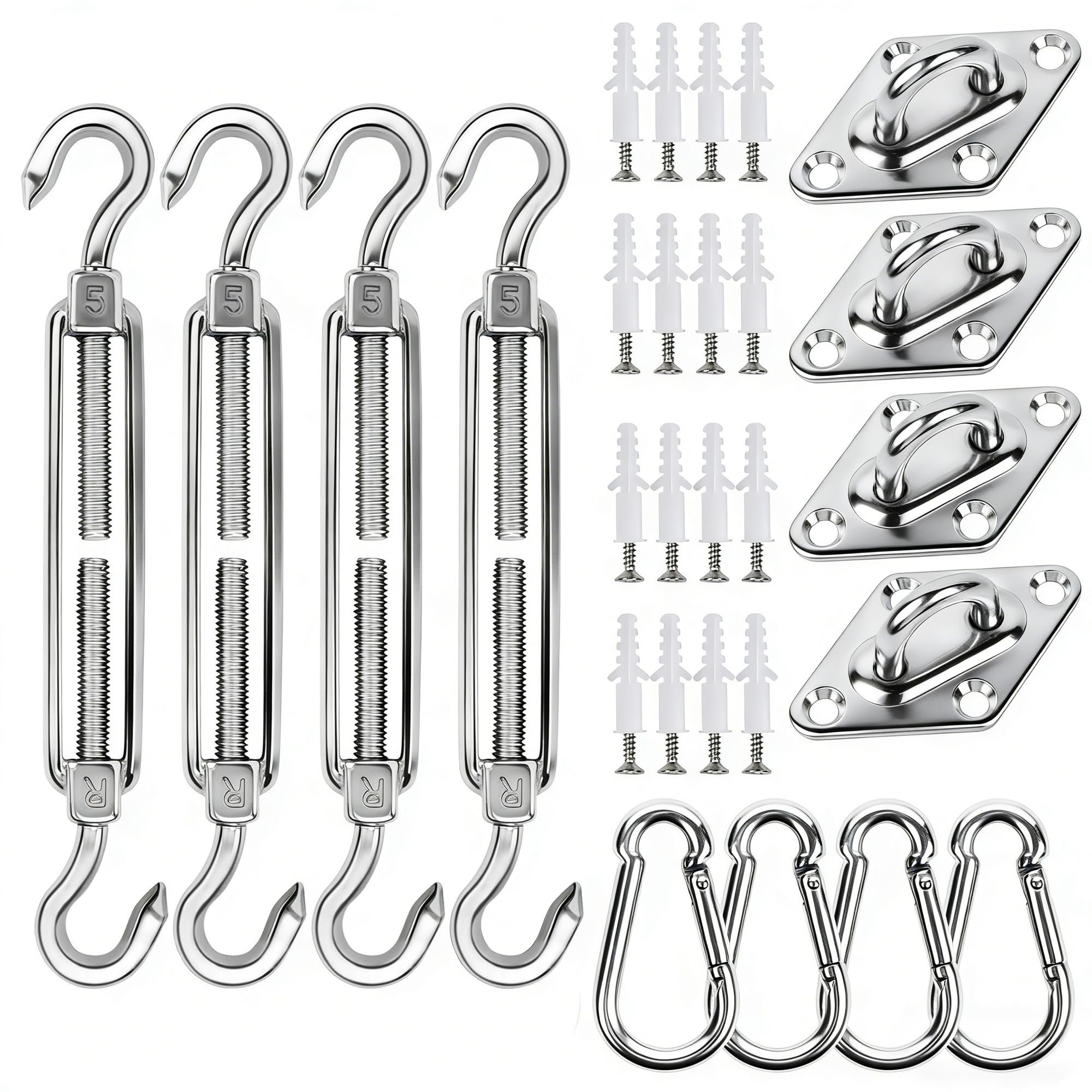 Photo 1 of **INCOMPLETE** YOFIT Shade Sail Hardware Kit, 5 Inch Outdoor Sun Sail Accessories, 304 Stainless Steel Turnbuckles & Brackets for Triangle/Rectangle Sails, Patio Canopy Installation Hardware Set Waterproof