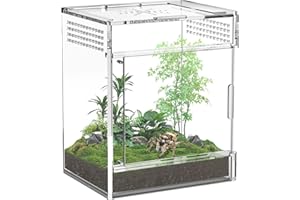 BVOPLME Jumping Spider Enclosure, One-Piece Fully Transparent Acrylic Small Reptile Enclosure, 5.9x5.9x9 inch Small Terrarium for Tree Frogs, Tarantulas, Mantises, Jumping Spiders