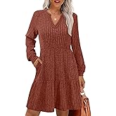IWD Womens V Neck Long Sleeve Dress with Pockets Casual A-Line Knee Length Fall Knit Sweater Dresses 2025