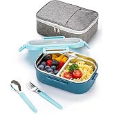 Lille Home 28oz Stainless Steel Leakproof 2-Compartment Bento Lunch Box | Portion Control Metal Lunch Box Food Container with Lunch Bag and Cutlery Set, BPA Free (Light Blue)