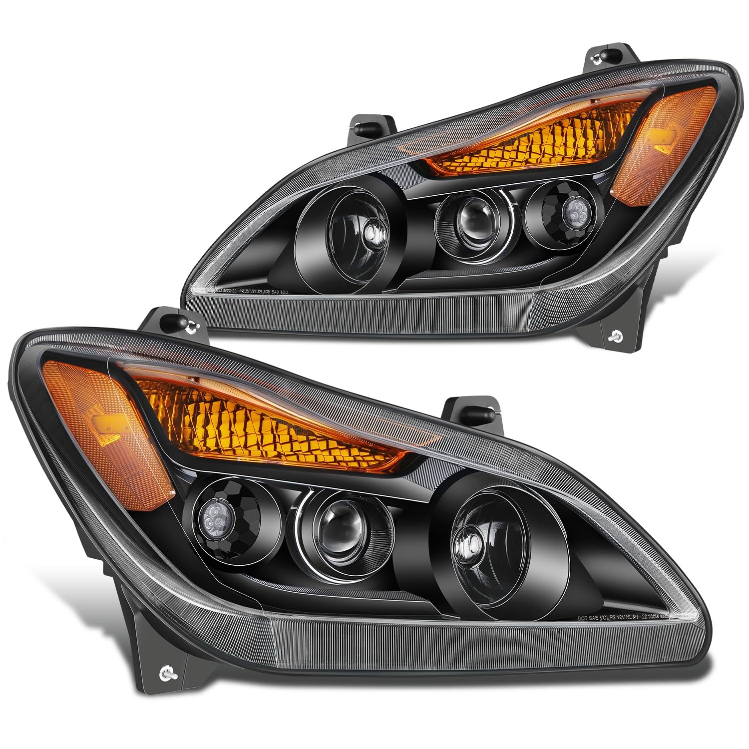 Photo 1 of 1 DNA MOTORING Black Housing Amber Turn Signal Projector Headlights Compatible with Kenworth T680 2022 2023 2024 2025 Next Gen, P546157100L, P546157100R, HL-HAY-084-BK