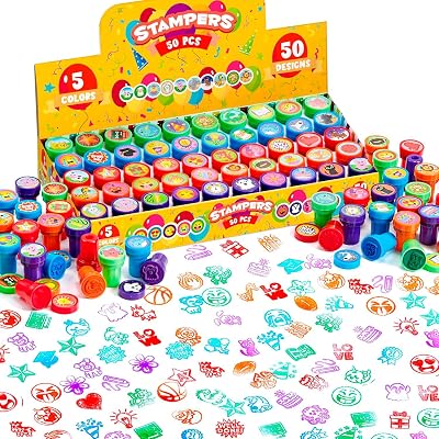 JOYIN 50 Assorted Self-Ink Stamps Kids Zoo Holiday Party Favors School Prizes