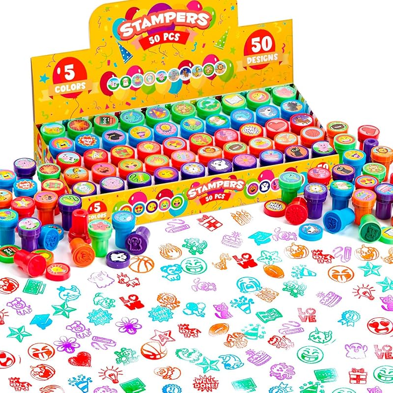 JOYIN 50 Assorted Self-Ink Stamps Kids Zoo Holiday Party Favors School Prizes