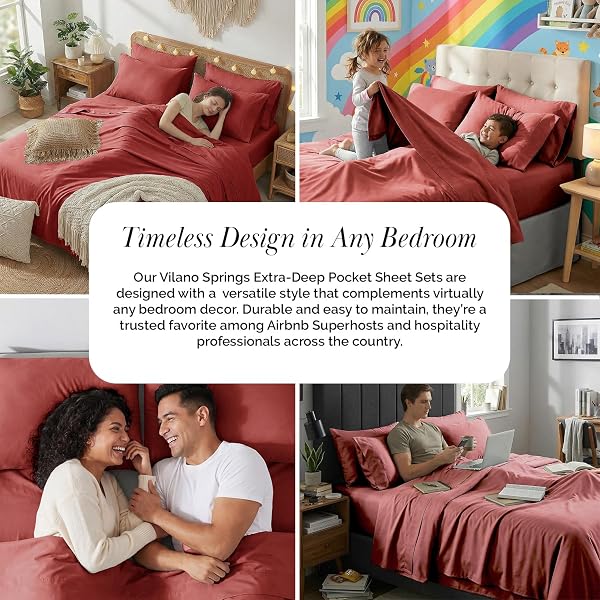 SOUTHSHORE FINE LIVING, INC. 6 PIECE 21 INCH TERRACOTTA SHEETS QUEEN SIZE BED SET, EXTRA DEEP POCKET QUEEN SHEETS SET FOR THICK MATTRESS, SOFT EASY CARE MICROFIBER, PET HAIR RESISTANT BEDDING, MARSALA