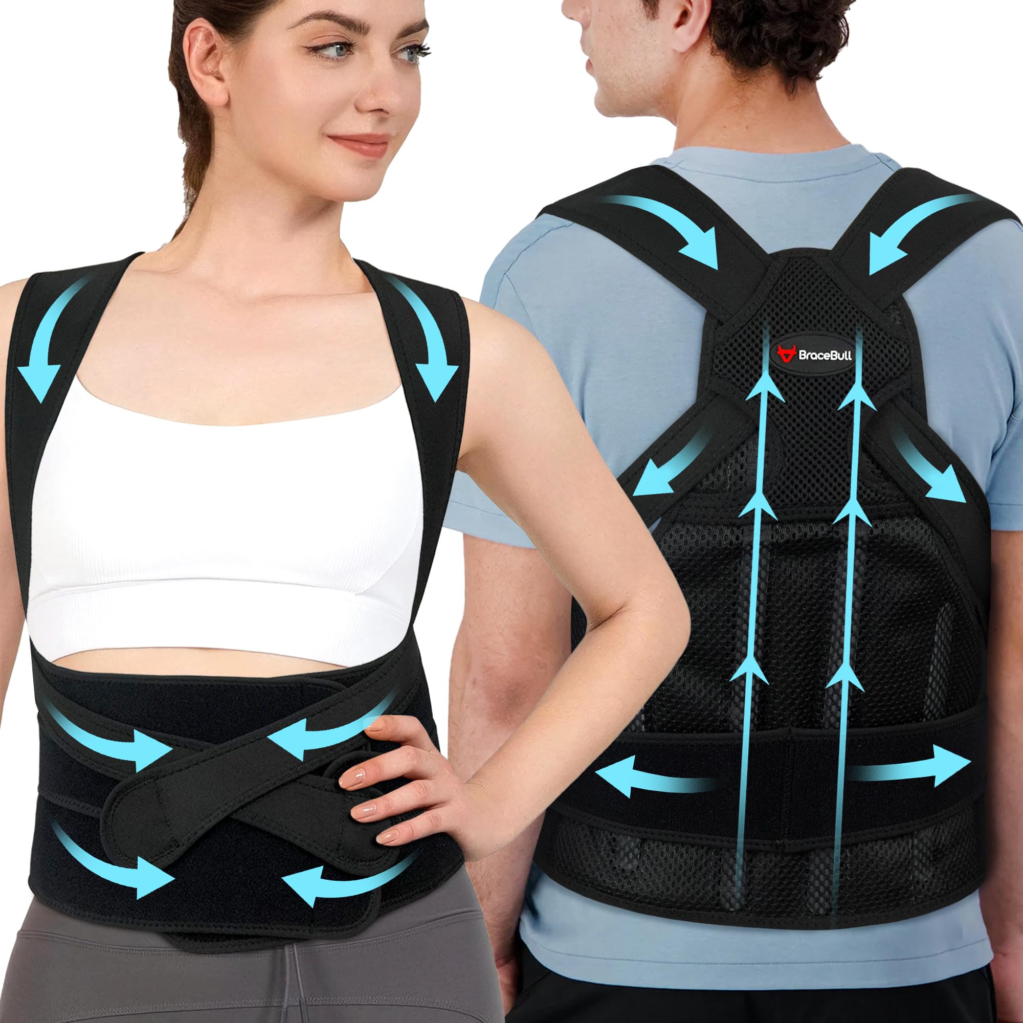 Photo 1 of BraceBull Posture Corrector for Men and Women, Adjustable Upper Back Support, Shoulder Alignment Brace for Better Posture and Daily Comfort – Wearable Under Clothes (Medium 31.5-37.4‘’)