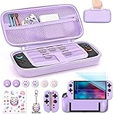innoAura Switch 2 Case 14-in-1 Bundle for NS Switch 2 (2025), with Carrying Case, Protective Cover, Thumb Grips, Screen Protector, Cute Pendant and Sticker, Purple