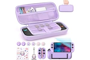 innoAura Switch 2 Case 14-in-1 Bundle for NS Switch 2 (2025), with Carrying Case, Protective Cover, Thumb Grips, Screen Protector, Cute Pendant and Sticker, Purple