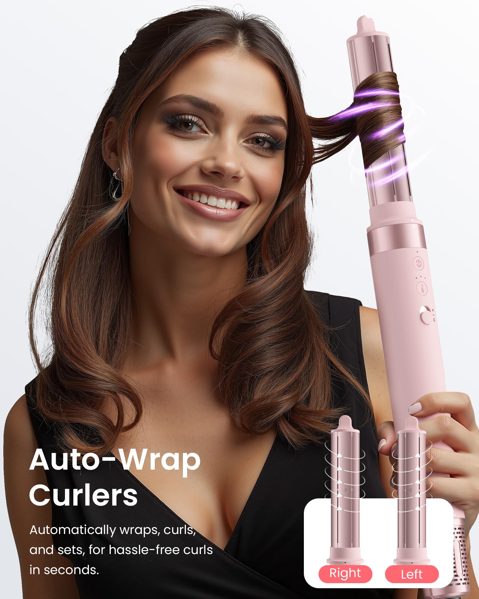MESCOMB 5 in 1 Hot Air Styler Wrap – High-Speed Hair Dryer Brush with Auto Wrap Curlers, Fast Drying & Frizz-Free Styling, No Heat Damage, Volumizing Brush with Travel Bag