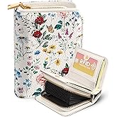 Bistup Credit Card Holder Wallet for Women Cute Leather Ladies Teen Girls Female Cardholder Wallets Accordion Purse Small Medium Aesthetic Print Flower Floral Modern Design Rfid Zipper Around
