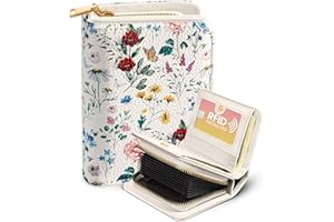 Bistup Credit Card Holder Wallet for Women Cute Leather Ladies Teen Girls Female Cardholder Wallets Accordion Purse Small Medium Aesthetic Print Flower Floral Modern Design Rfid Zipper Around
