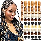 NAISKA 60Pcs Wooden Hair Braid Beads Multi Shape Gold Hair Jewelry for Braids Loc Dreadlock Accessories Hair Tube Decoration Hair Cuffs DIY Braid Clips for Women and Men