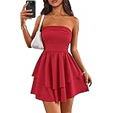 PRETTYGARDEN Women's 2026 Summer Strapless Tube Mini Dress Off Shoulder Smocked Ruffle A Line Flowy Short Party Club Dresses