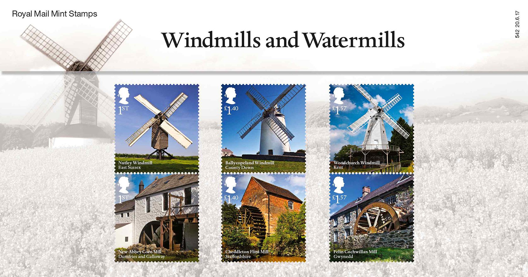 2017 Windmills and Watermills - Royal Mail Stamps in a Presentation Pack