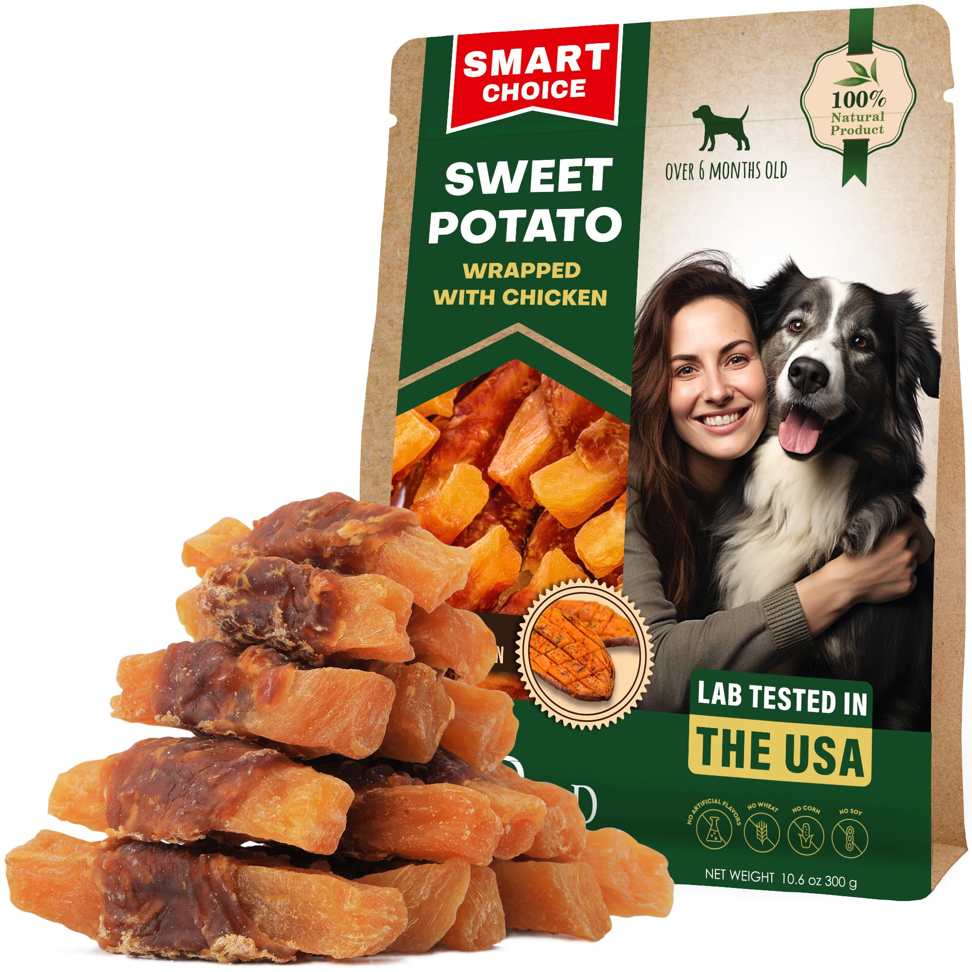 Sweet Potato Dog Treats & Chicken Jerky Wraps 300 GR - Dog Food & High Protein Soft Chews for Large, Medium & Small Breeds - Natural Healthy Training Strips & Rawhide Free Snacks – Puppy Fillets