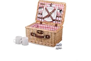 PICNIC TIME 140-10-319-000-0 Picnic Time Catalina English Style Picnic Basket with Service for Two Red and White Plaid, Brown