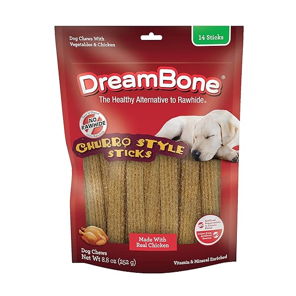 DREAMBONE CHURRO-STYLE DOG STICKS, TREAT YOUR DOG TO A CHEW MADE WITH REAL CHICKEN 14 COUNT (PACK OF 1)