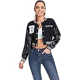 ACEFAST INC Womens Crop Varsity Jacket Letterman Baseball Jacket Bomber Vintage Y2k Streetwear Short Coat
