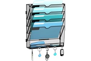 JMHUD Organiseur mural à 5 niveaux avec 5 crochets, porte-fichiers mural avec étiquettes, organiseur mural vertical pour papi