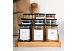 SAVVY & SORTED Spice Labels, 44 South Asian Spice Jar Stickers - Waterproof Kitchen Pantry Labels for Organizing Indian Spices