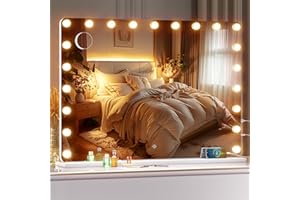 OUBOYO 42''X30'' Hollywood Vanity Mirror with Lights, Lighted Makeup Mirror with 21 Dimmable LED Bulbs, 3 Color Lighting Modes & Stepless Dimming, USB & Type-C Charging Port, Wall Mounted Or Tabletop