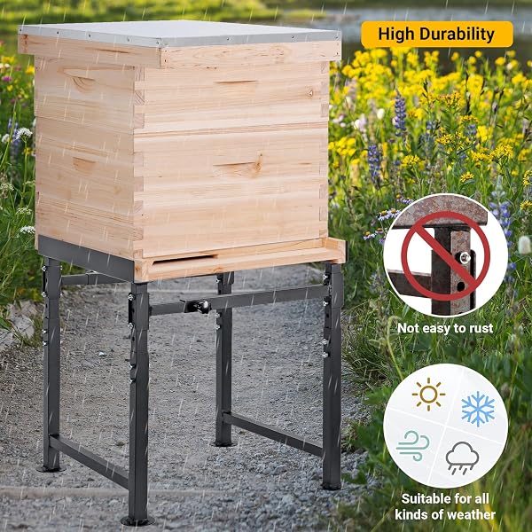 NEOREXON ADJUSTABLE METAL HIVE STAND, STURDY BEEHIVE STAND ADJUSTABLE HEIGHT 15” – 19” & ADJUSTABLE WIDTH 14.5” – 24.5”, UV RESISTANT & EASY TO ASSEMBLE BEE STAND FOR BEEKEEPING