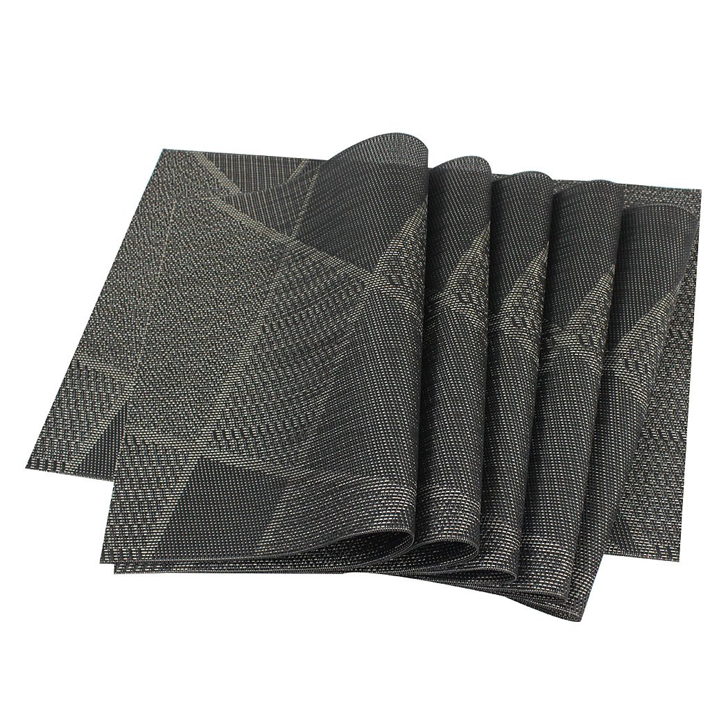 SIPLIV Placemats Set of 6 Crossweave Woven Vinyl Heat Insulation Stain Resistant Placemat for Kitchen Dining Table Washable Table Mats - Black