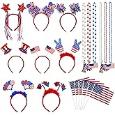 Ninewheat 26Pcs Patriotic Costume Accessories Red White Blue Headbands Necklaces Cape for 4th of July Independence Day