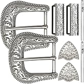 QuneusHot 6 Pieces Cowboy Replacement Belt Buckle Set 1.5"(38mm) Strap Western Floral Engraved Silver Buckles for Men Women
