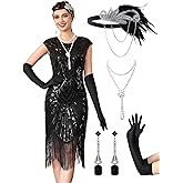 MTITE Women's Flapper Dresses 1920s Dresses for Women Great Gatsby Sequin Fringed Roaring 20s with 20s Accessories Set