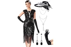 MTITE Women's Flapper Dresses 1920s Dresses for Women Great Gatsby Sequin Fringed Roaring 20s with 20s Accessories Set