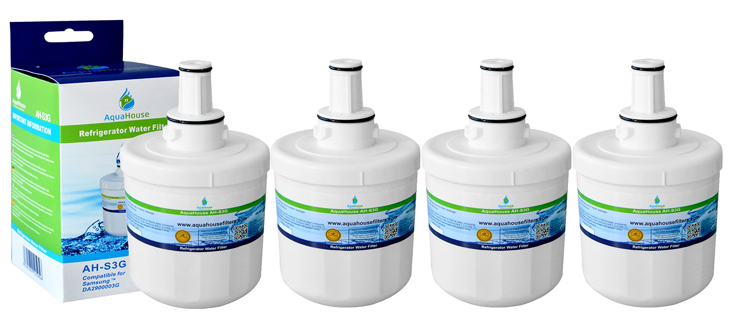 AquaHouse DA29-00003G water filter compatible with Samsung refrigerator models HAFIN2 EXP, DA97-06317A & Aqua-Pure Plus (Pack of 4)