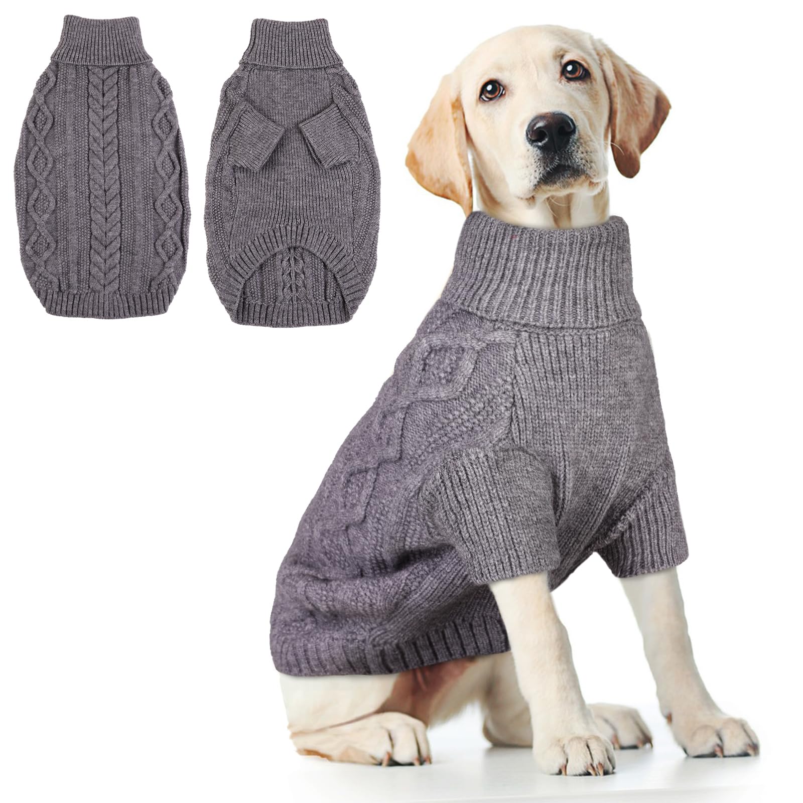 Hjumarayan Dog Jumper Large, Knitted Jumpers for Large Dogs, Warm Pet Clothes Outfit for Winter Outdoor, Soft Sweater Thick Coat for French Bulldog, Border Collie, Grey XL