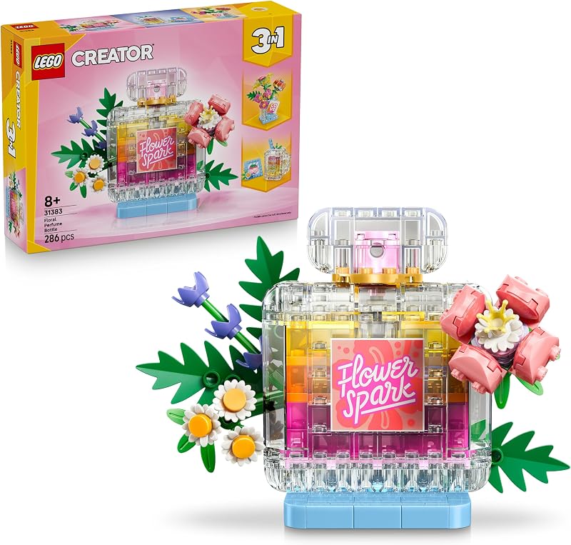 Creator 3-in-1-Set Parfümflasche mit Blumendeko - Bauspielzeug mit 3 Bauoptionen: Parfümflasche, Blumenvase oder Smoothie - Geschenkidee für Kinder ab 8 Jahren - 31383