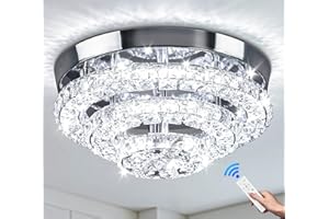 Cainjiazh 11.8" Modern Crystal Chandeliers LED Crystal Ceiling Light Fixture Flush Mount Ceiling Chandelier Light Chandelier for Dining Room Hallway Three-Tier Dimmable with Remote Control
